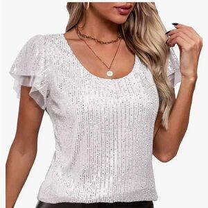 Chic White Sequin Blouse